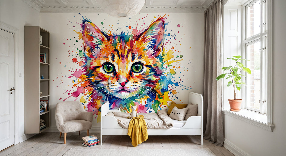 Kitten - Watercolor Spirit Animals Series Mural Wallpaper - room preview 02