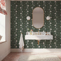 Trailing Flower Stripe, Soft Green Mural Wallpaper - room preview 02