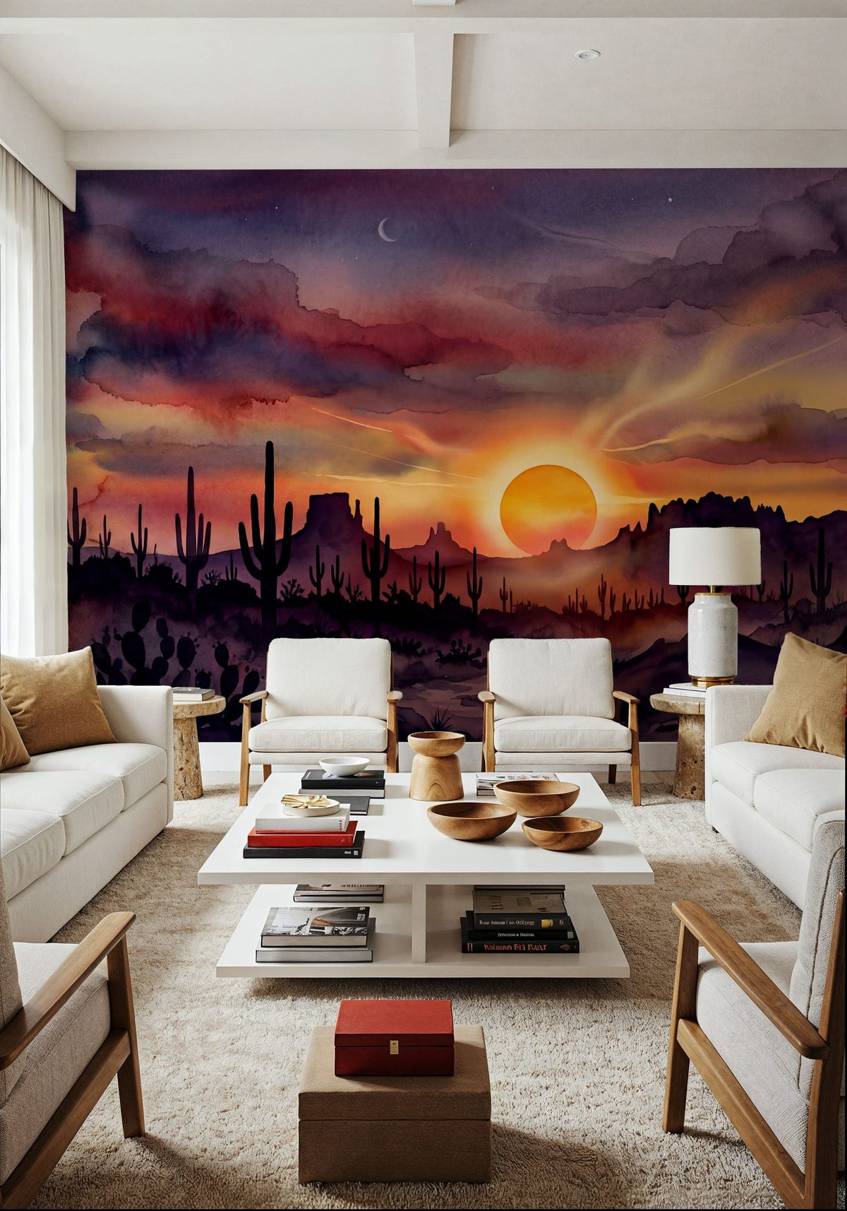 Arizona Sunset - Landscape Watercolor Series Mural Wallpaper - room preview 02