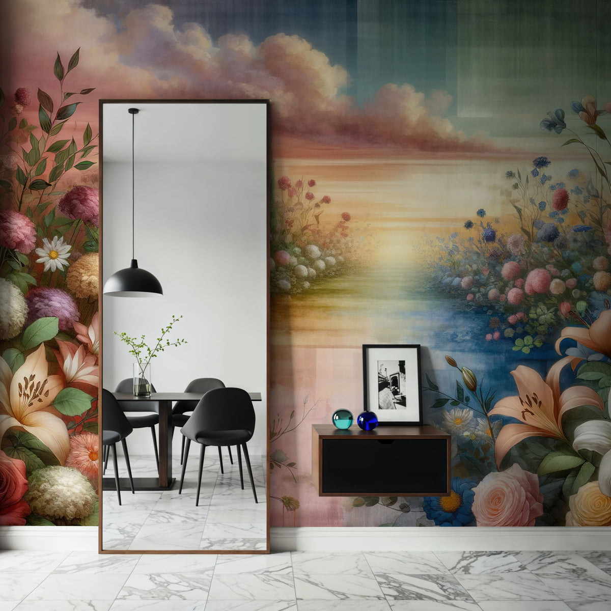 Watercolor Floral Path Mural Wallpaper - room preview 02