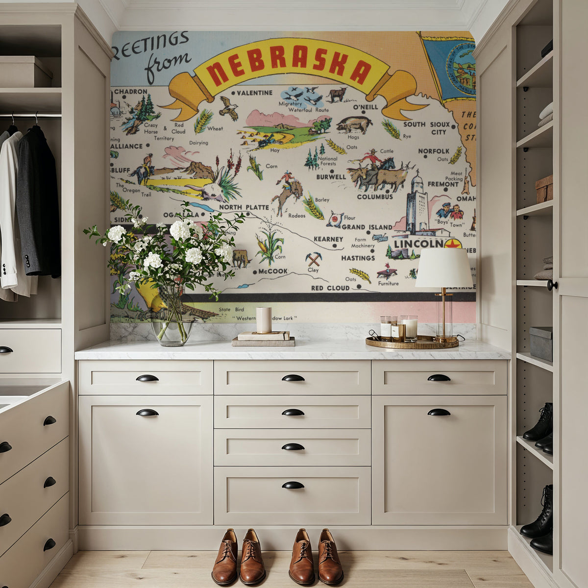 Greetings From Nebraska Map Mural Wallpaper - room preview 02