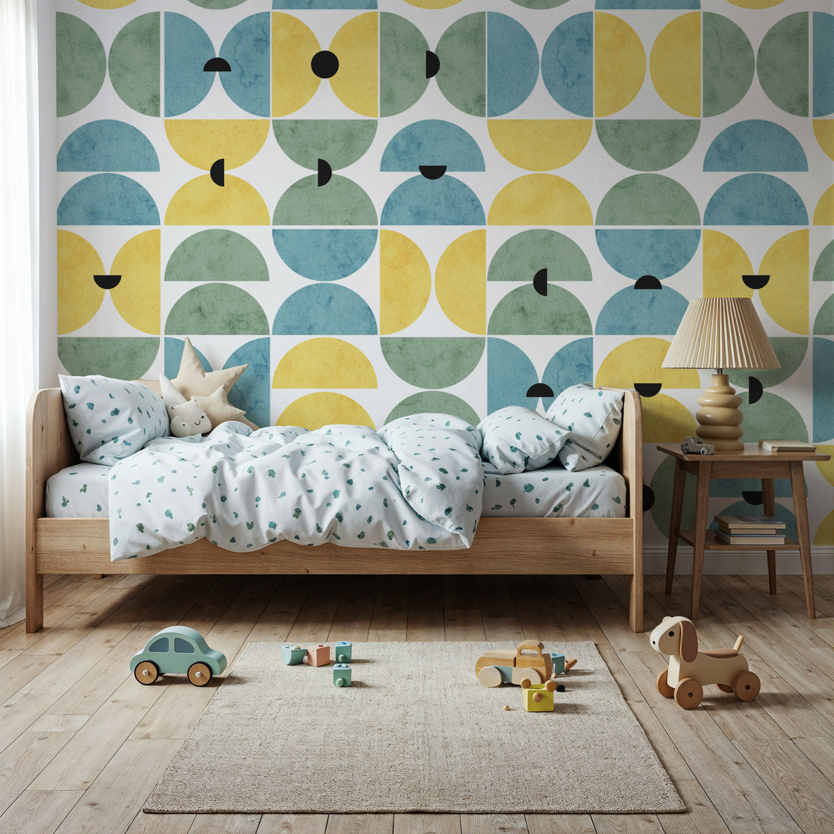 Homley Retro Shapes, Green Mural Wallpaper - room preview 02