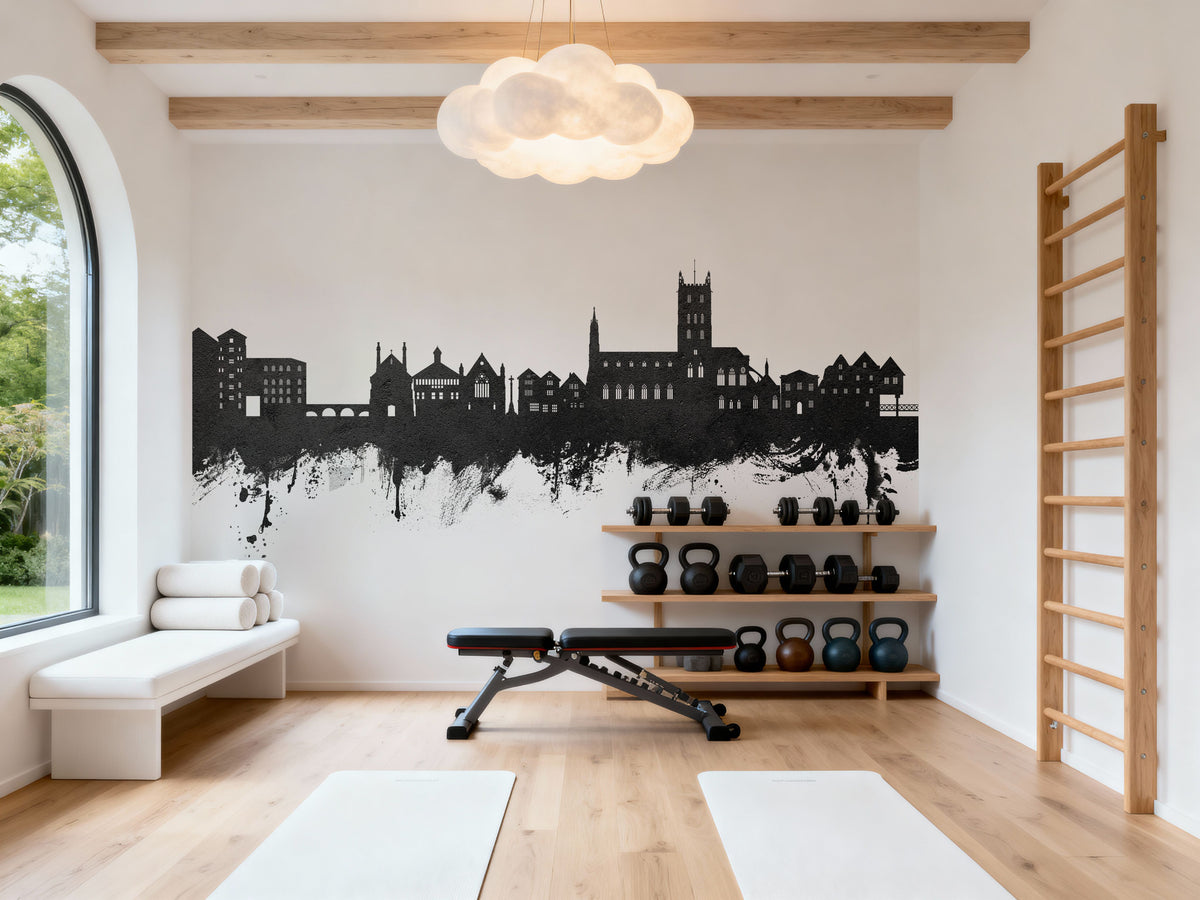 Tewkesbury England Skyline Blck & White Mural Wallpaper - room preview 02