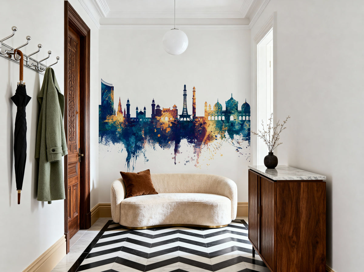 Lahore Pakistan Skyline Blue & Bronze Mural Wallpaper - room preview 02