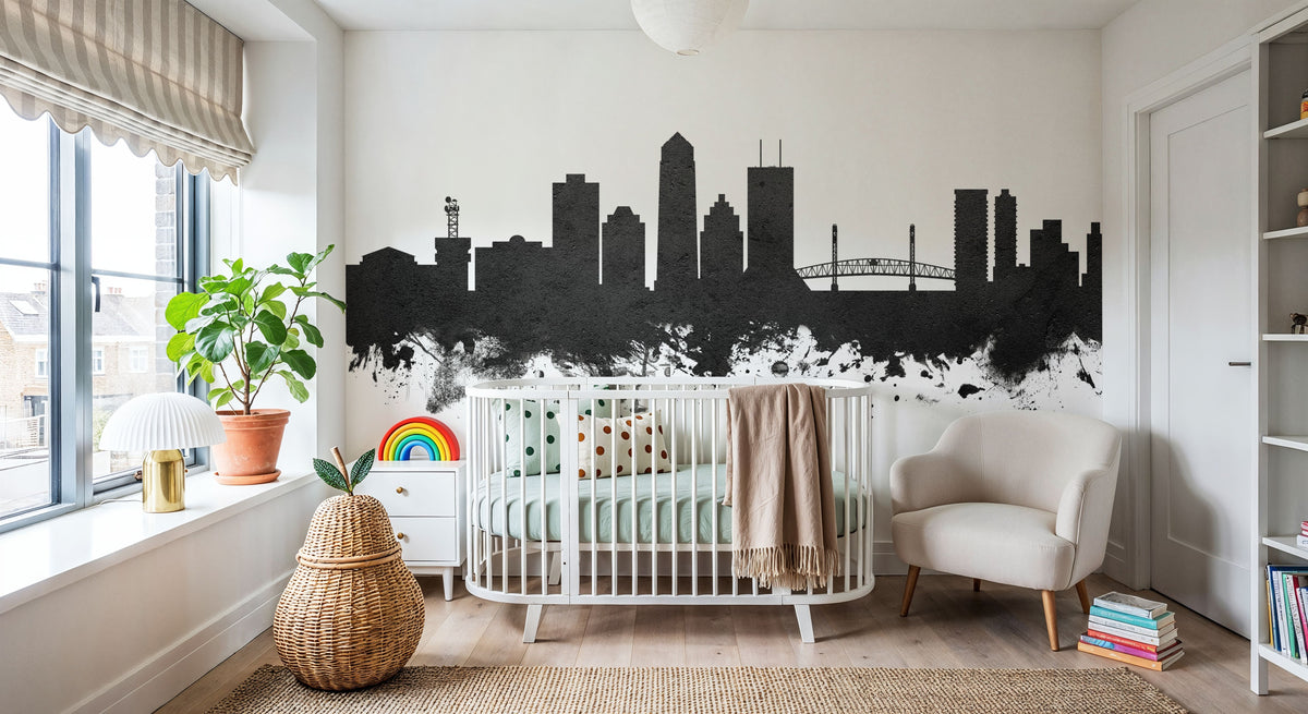 Jacksonville Florida Skyline Black & White Mural Wallpaper - room preview 02