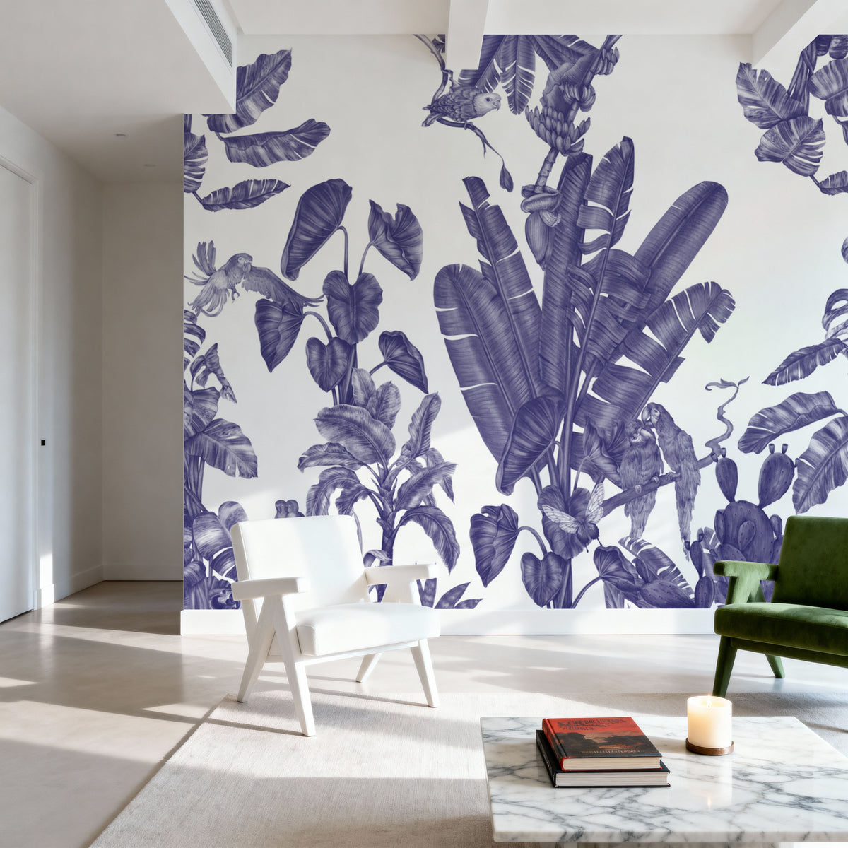 Parrots Jungle, Blue Mural Wallpaper - room preview 02