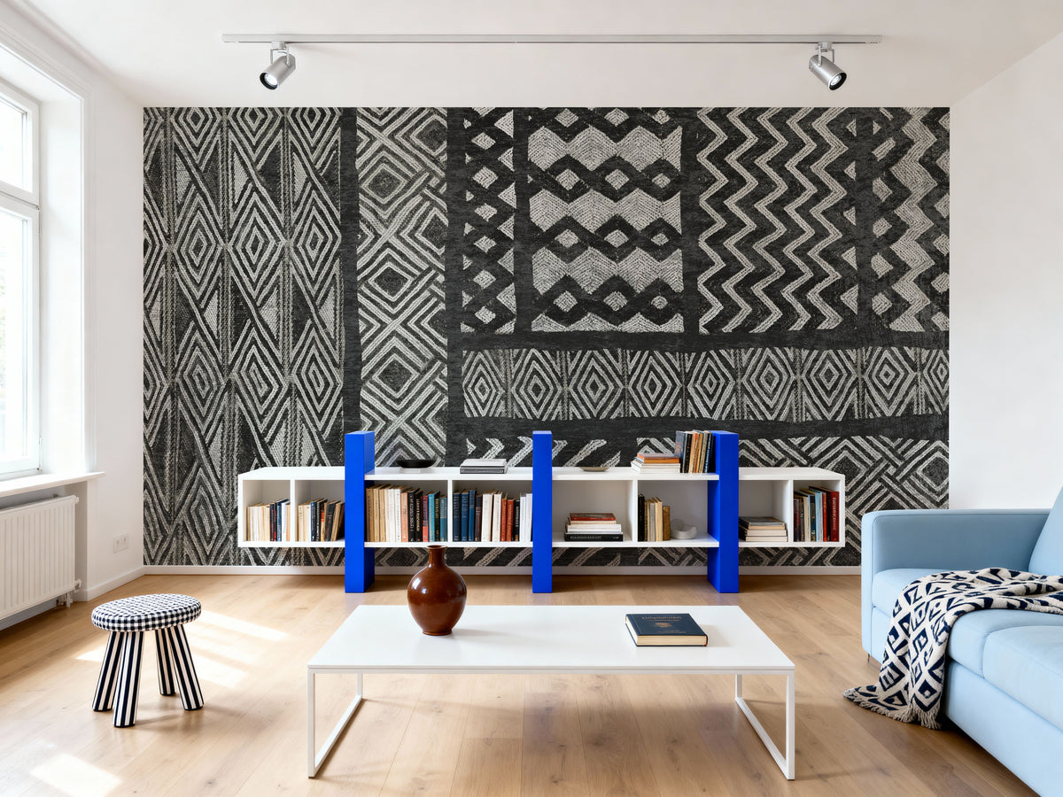 Kuba Abstract BW Mural Wallpaper - room preview 02