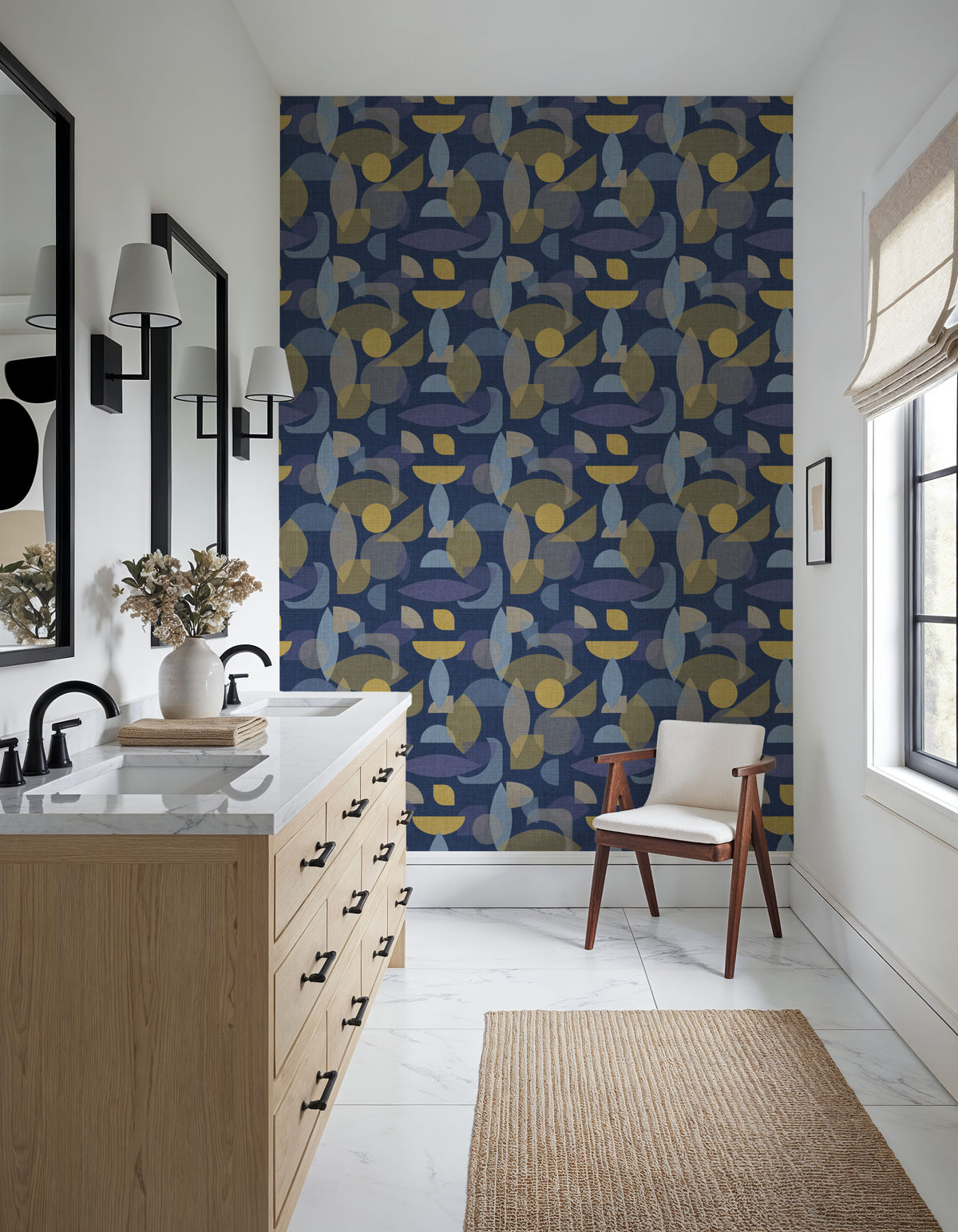 Homley Geometry, Navy Mural Wallpaper - room preview 02