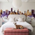 Honolulu Hawaii Skyline Purple & Gold Mural Wallpaper - room preview 02