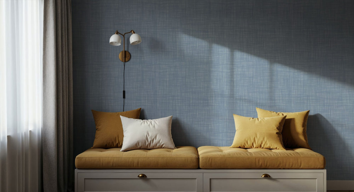 Mottled Linen Effect, Sky Blue Mural Wallpaper - Blue Tone - room preview 02