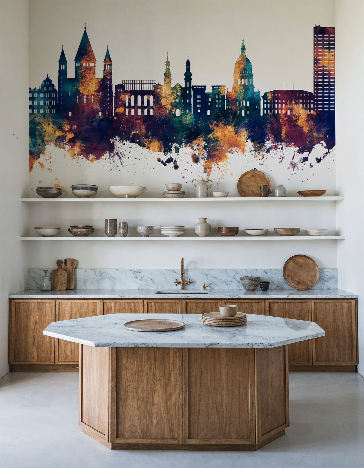 Mainz Germany Skyline Blue & Bronze Mural Wallpaper - room preview 02