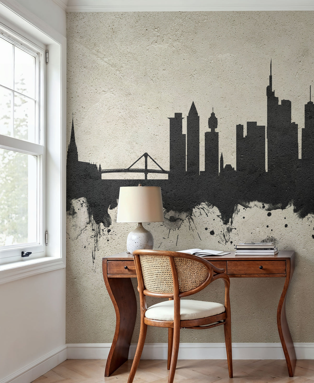 Frankfurt Skyline Concrete Mural Wallpaper - room preview 02