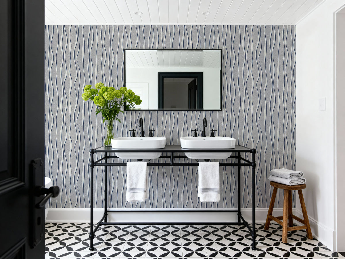 Swaying Lines, Dove Blue Mural Wallpaper - room preview 02