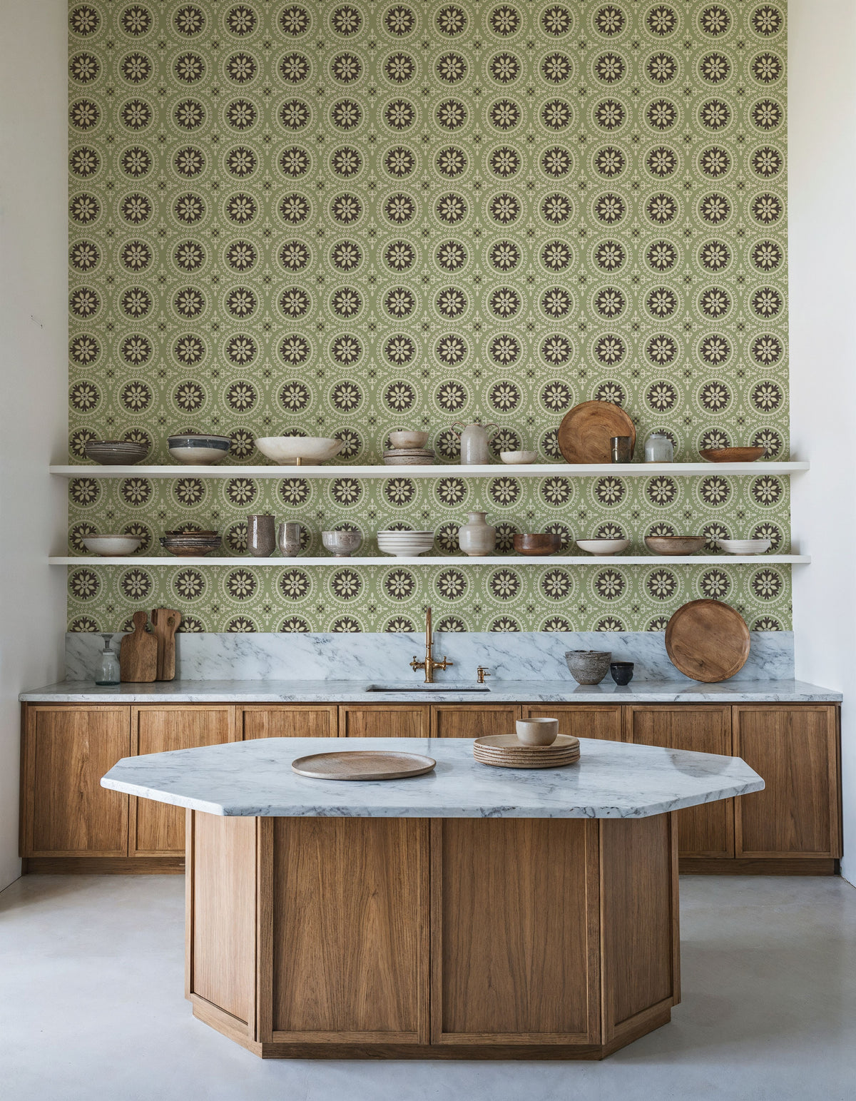 Geo Floral, Pistachio Mural Wallpaper - room preview 02