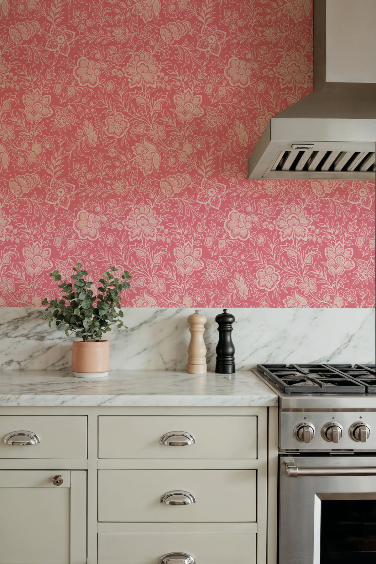 Kala Flowers White on Red Mural Wallpaper - room preview 02