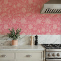 Kala Flowers White on Red Mural Wallpaper - room preview 02
