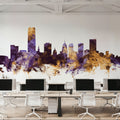 Oklahoma City Skyline Purple & Gold Mural Wallpaper - room preview 02