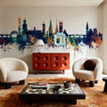 Shrewsbury England Skyline Blue & Bronze Mural Wallpaper - room preview 02