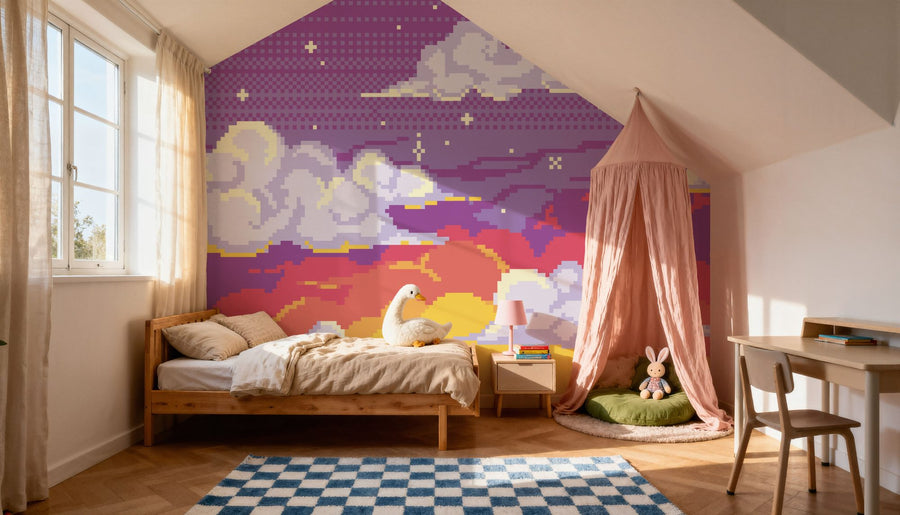 Sunset Wallpaper Mural – Golden Hour Wall Mural – Pixel Sunset