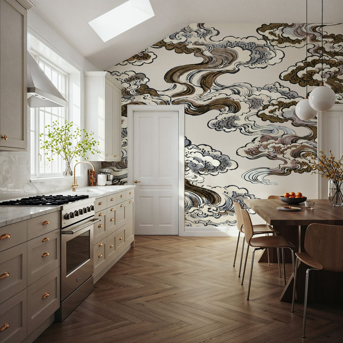 Ukiyo-e Clouds, Browns Mural Wallpaper - room preview 02