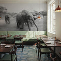 Elephant Race BW Mural Wallpaper - room preview 02