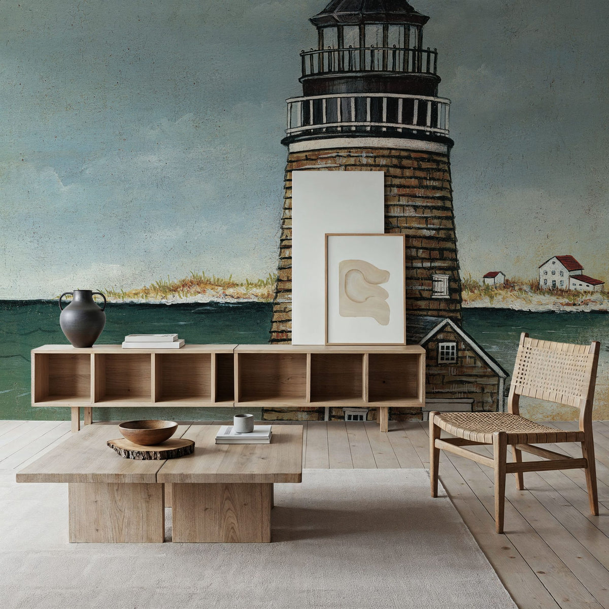 Beach House Mural Wallpaper - Neutral Tone - room preview 02