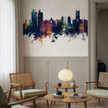 Stoke-on-Trent Skyline Blue & Bronze Mural Wallpaper - room preview 02