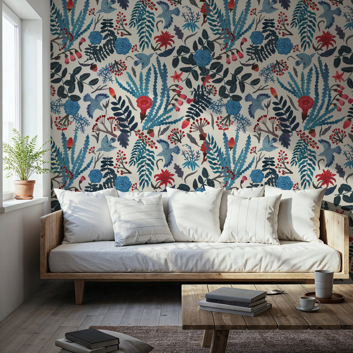 Wonderland Birds, Light Mural Wallpaper - room preview 02