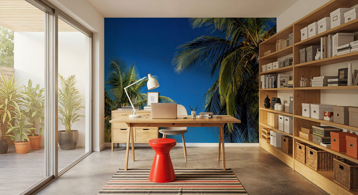 Azure Palms Horizontal Mural Wallpaper - room preview 02