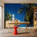 Azure Palms Horizontal Mural Wallpaper - room preview 02