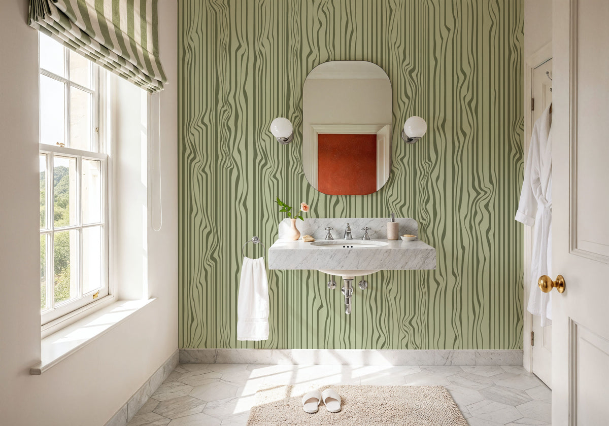 Veneer Lines, Green Mural Wallpaper - room preview 02