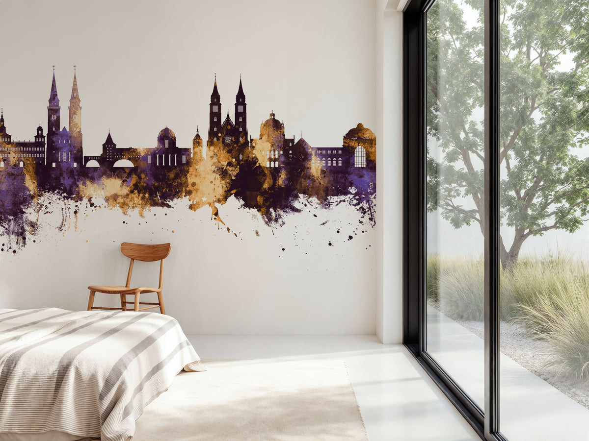 Nürnberg Germany Skyline Purple & Gold Mural Wallpaper - room preview 02