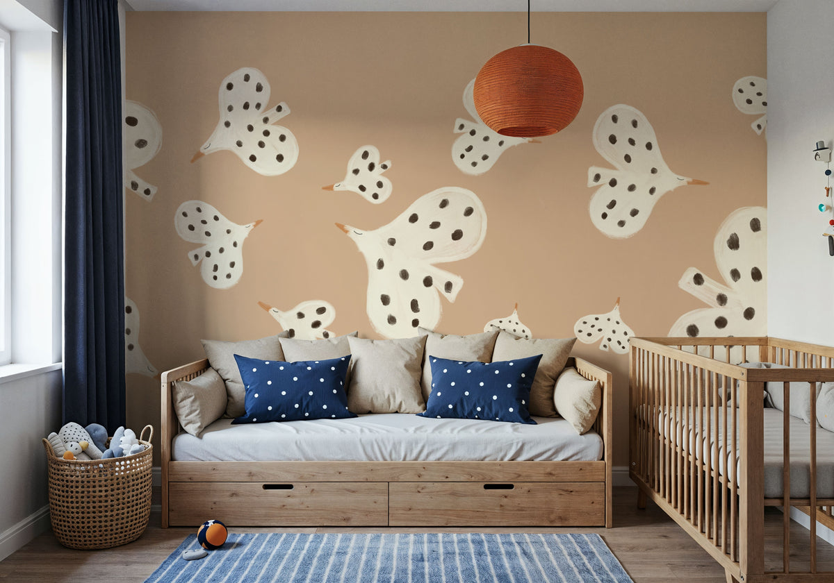 Birds Flying High, Peach Mural Wallpaper - room preview 02