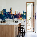 Colchester England Skyline Blue & Bronze Mural Wallpaper - room preview 02