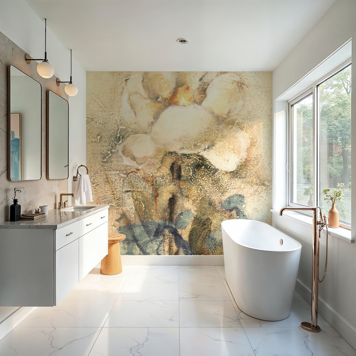 Magnolia with Ribbon Bright Crop Mural Wallpaper - room preview 02