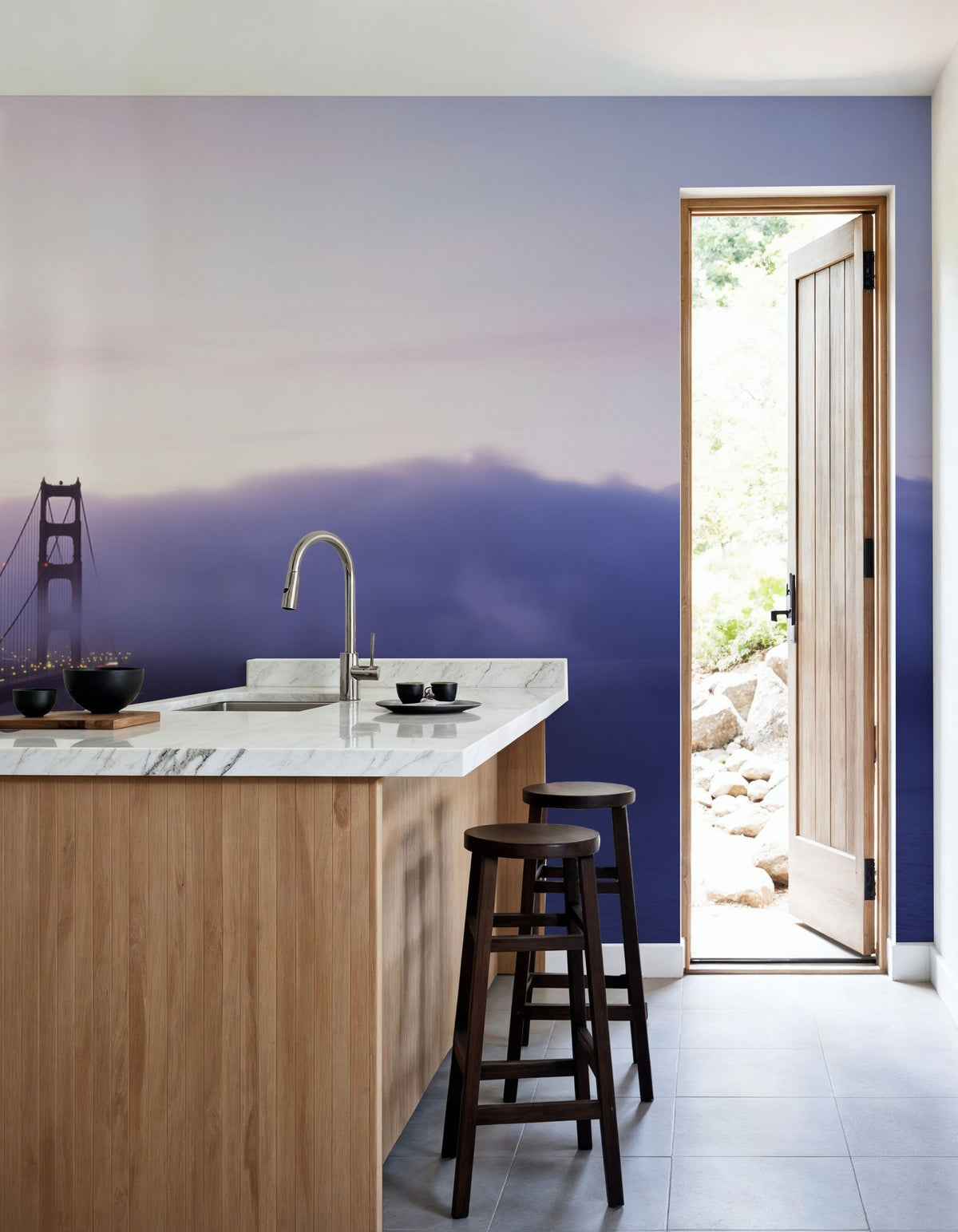 Misty Bridge Dawn Mural Wallpaper - room preview 02