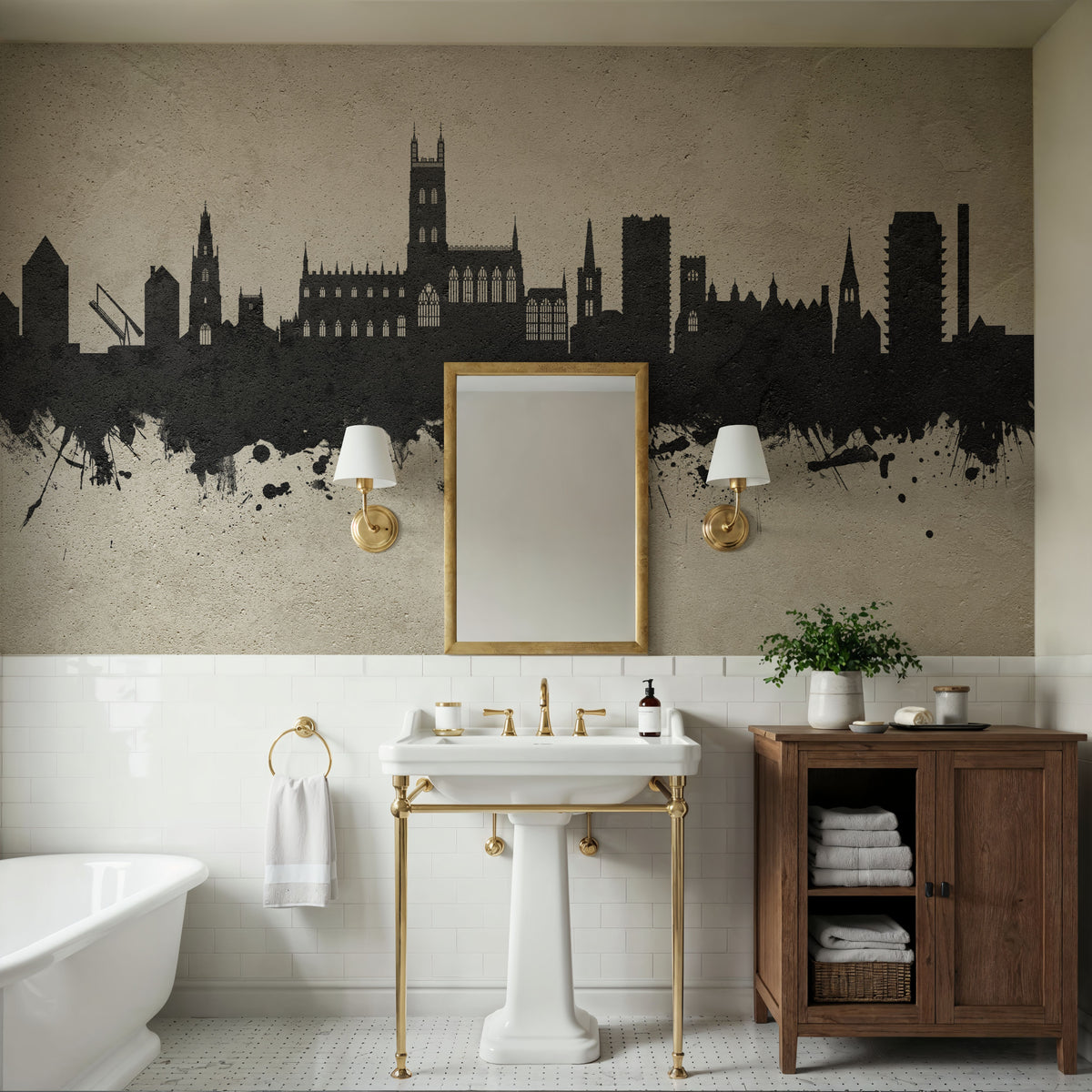 Gloucester England Skyline Concrete Mural Wallpaper - room preview 02