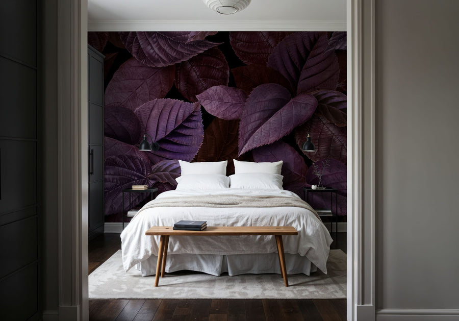 Botanical Wallpaper Mural – Leaf & Plant Wall Mural – Purple Leaves