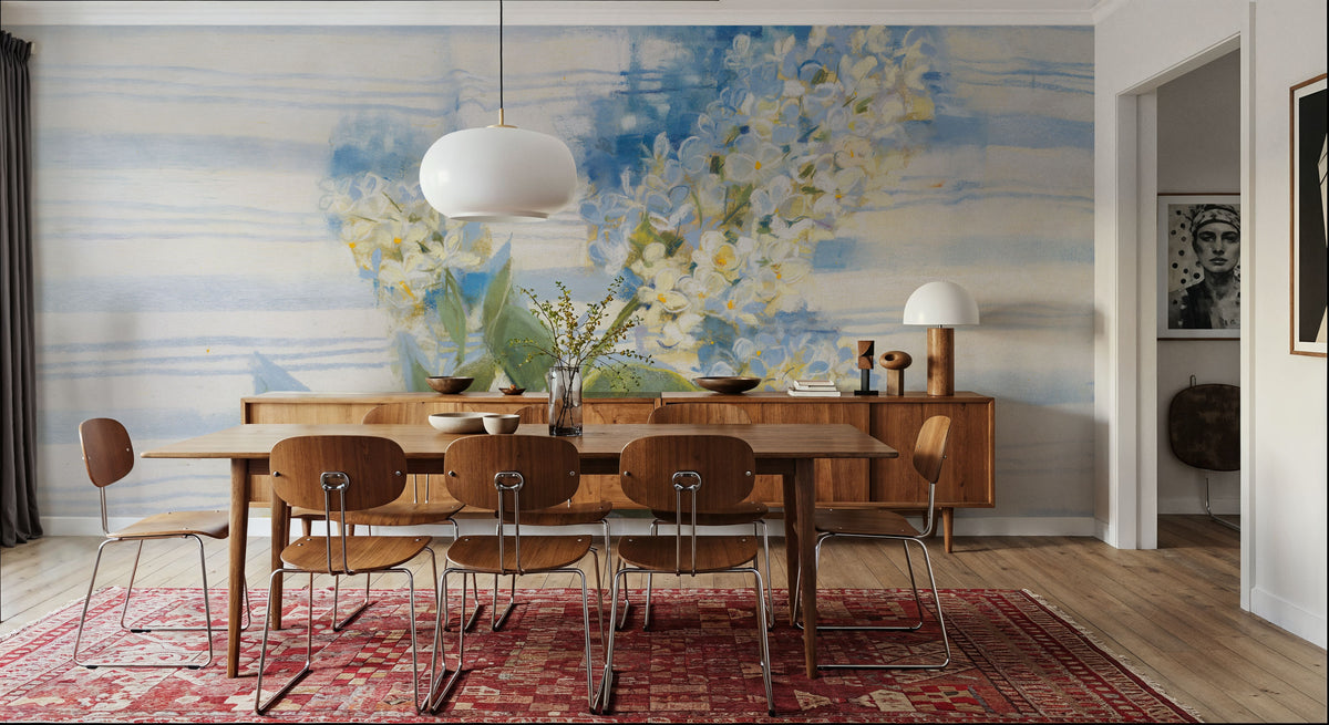 Lilac on Blue Stripe Mural Wallpaper - room preview 02