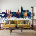 Linz Austria Skyline Blue & Bronze Mural Wallpaper - room preview 02