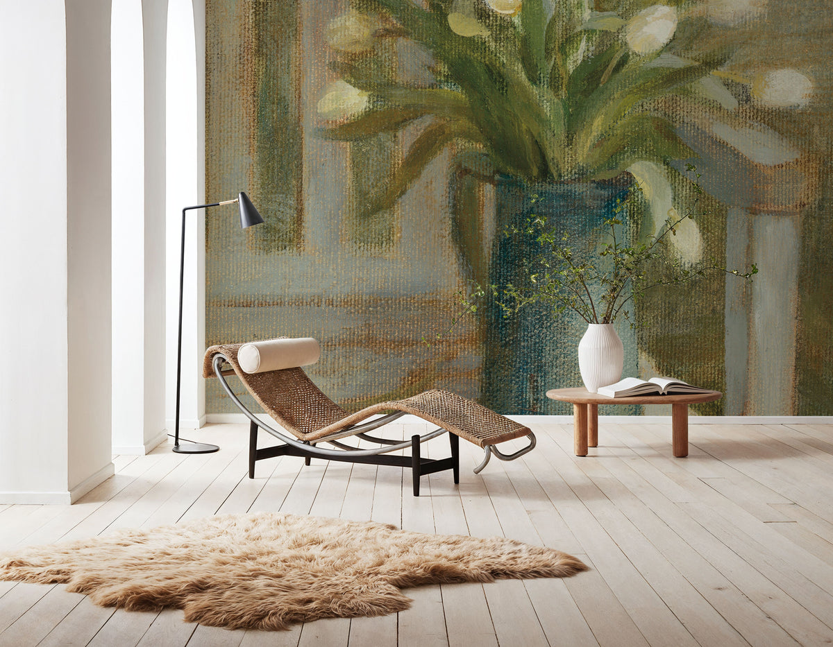 Tulip Bouquet on Bench Mural Wallpaper - room preview 02