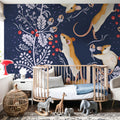 Holiday Mice, Blue Mural Wallpaper - room preview 02