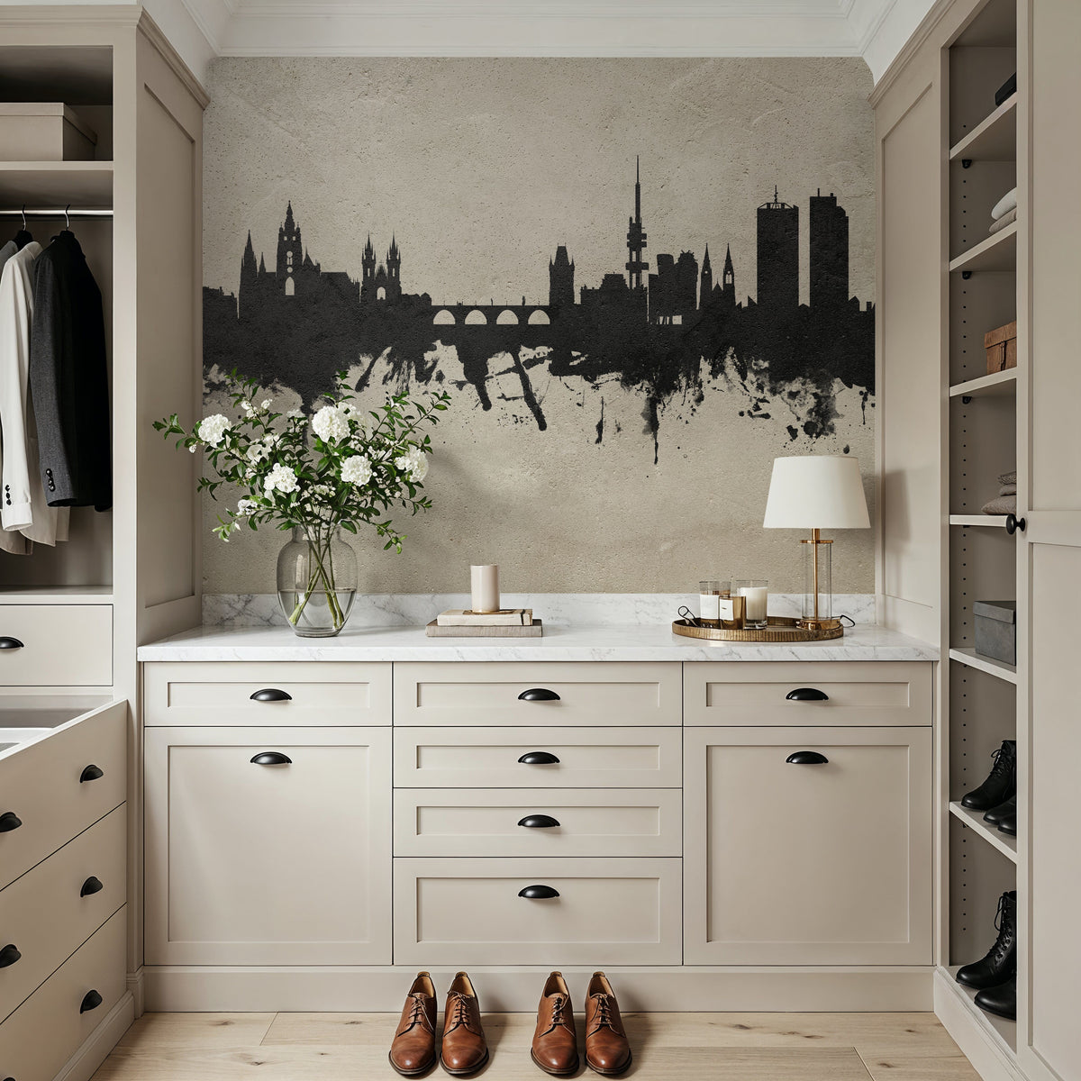 Prague (Praha) Czech Republic Skyline Concrete Mural Wallpaper - room preview 02