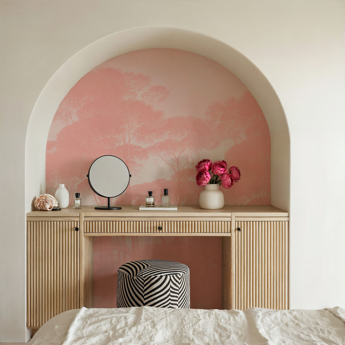 Mediterranean Pine Landscape, Blush Mural Wallpaper - room preview 02