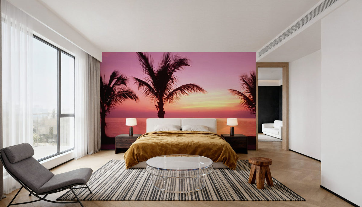 Tropical Twilight Silhouette Mural Wallpaper - Red Tone - room preview 02