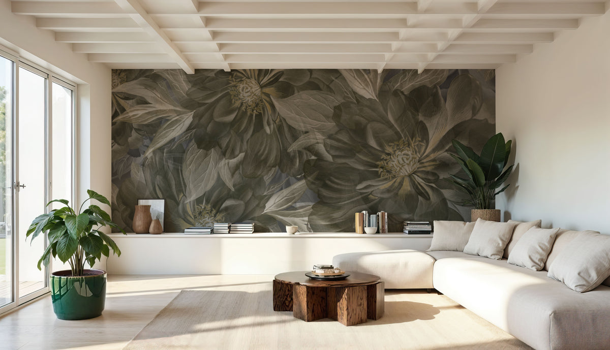 Peony Study - Seaweed and Stone Mural Wallpaper - room preview 02