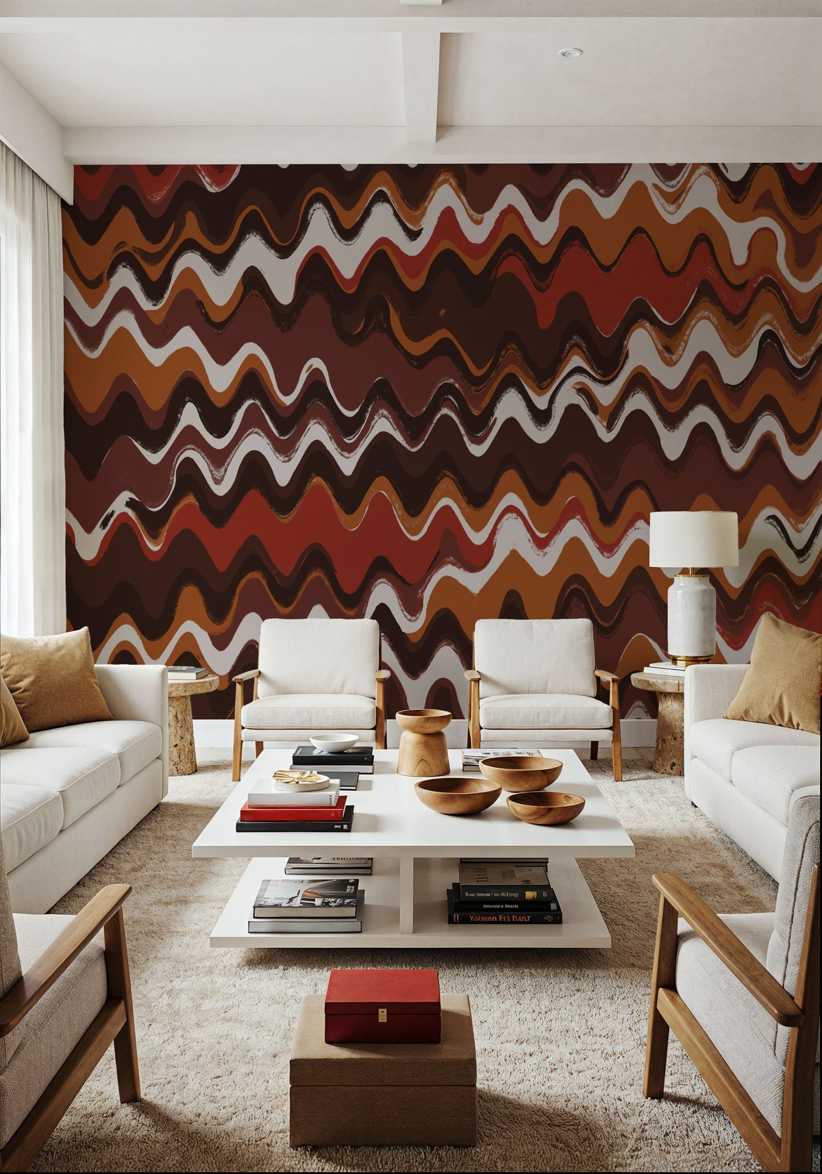 Earthy Color Zig Zag Pattern Mural Wallpaper - room preview 02
