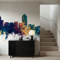 Raleigh North Carolina Skyline Blue & Bronze Mural Wallpaper - room preview 02