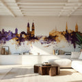 Zurich Switzerland Skyline Purple & Gold Mural Wallpaper - room preview 02