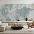 Old World Map Mint Gray Mural Wallpaper - room preview 02